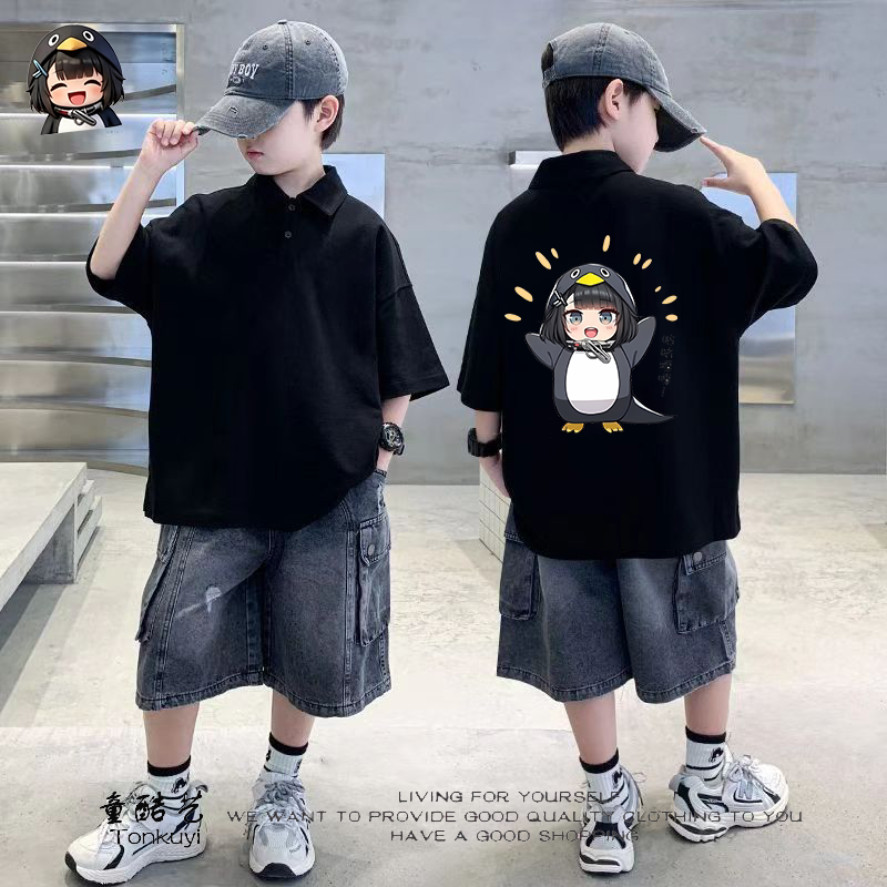 Gugu Gaga Little Penguin Small, Medium, and Large Children's Round Neck T-Shirt, Student Short-Sleeve College Style Polo Shirt Gugu Gaga Little Penguin Small, Medium, and Large Children's Round Neck T-Shirt, Student Short-Sleeve College Style Polo Shirt