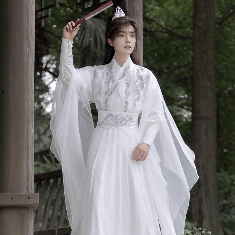 Authentic Embroidered Hanfu Men's Clothing 2026 New Style White Ethereal Double-Layer Flutter Sleeves Cool Swordsman Ancient Costume Unisex Authentic Embroidered Hanfu Men's Clothing 2026 New Style White Ethereal Double-Layer Flutter Sleeves Cool Swordsman Ancient Costume Unisex
