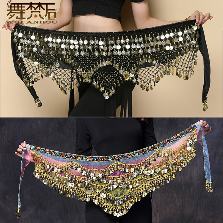 Belly dance belt chain female Indian dance new beginner hip scarf sequin belt with Phnom Penh Square Xinjiang dance costume belt