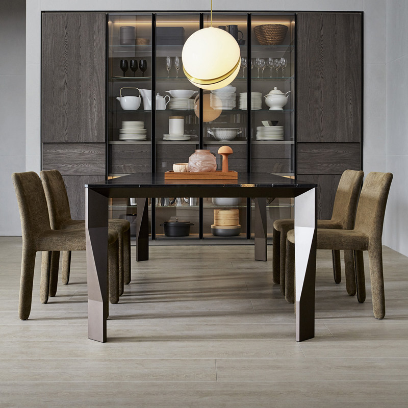 MolteniC Coco Dining Table Rock Plate Light Lavish Stainless Steel Minimalist Modern Rectangular Metal Diamond Feet Table