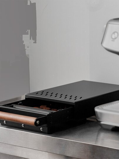 Extra-Thick Drawer-Type Coffee Grounds Container with Solid Wood Handle, Heavy-Duty Italian-Style Bar Knock Box, Coffee Machine Grounds Container