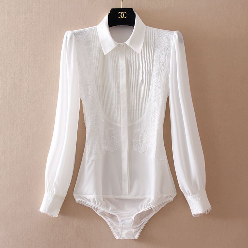 High-End Shirt with a Sense of Elegance, Lace Satin Chiffon Shirt with Puff Sleeves, White Shirt for Women, New Style One-Piece Shirt
