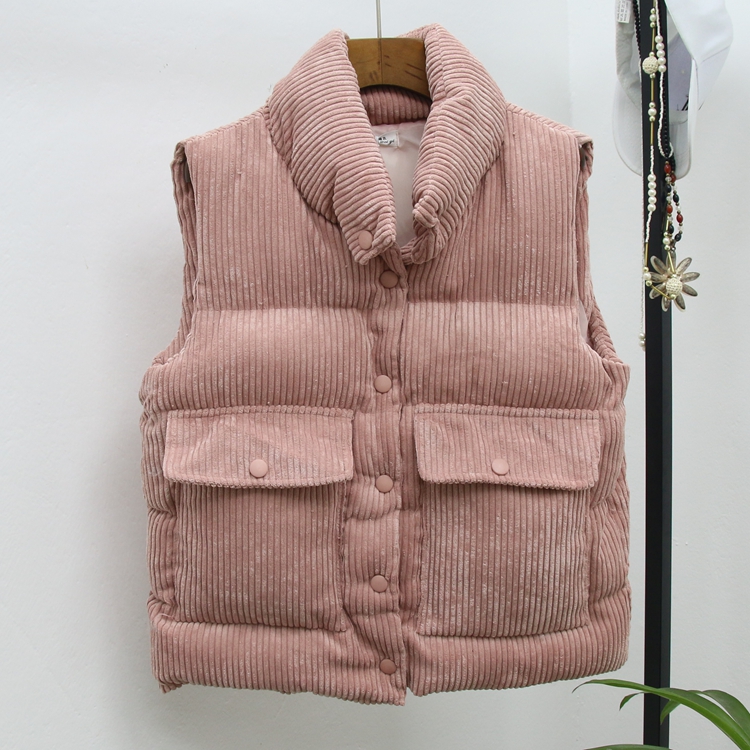 Mùa thu đông mùa đông áo vest rộng rãi áo khoác vest vest 2018 vải nhung dày ngắn xuống áo vest nữ áo khoác dạ nữ ngắn