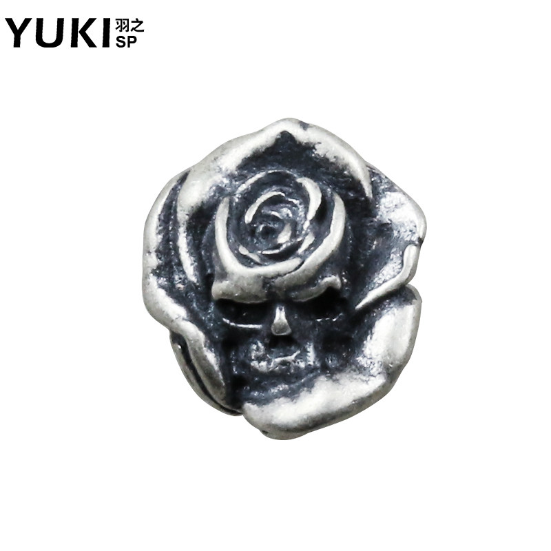 YUKI men's 925 sterling silver ear needles dark gothic rose skull silver jewelry INS tide men and women white ear punk