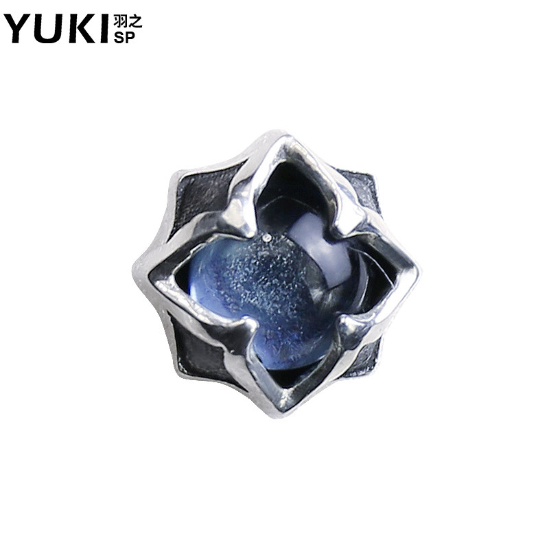 YUKI tide men's personality single lotus jewel silver studs 925 silver jewelry eardrums men's and women's nightclub accessories
