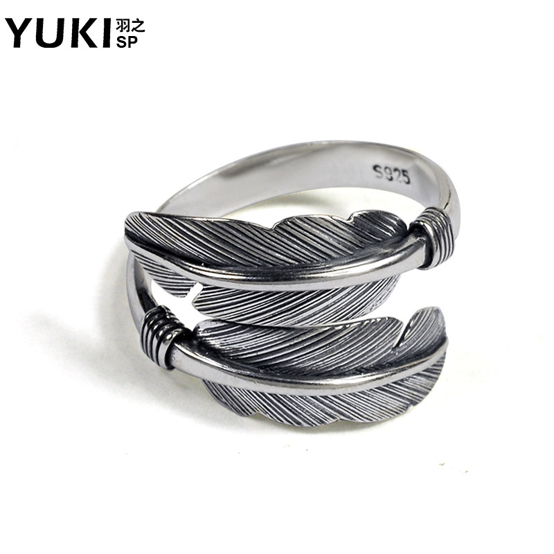 YUKI men's index finger ring ring 925 silver jewelry personality retro feather Thai silver ring children send boys gifts