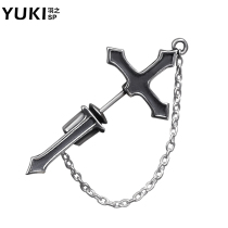 YUKI men 925 sterling silver earrings punk European and American hanging chain INS goth cross retro hipster female silver ear