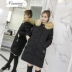 Chic port gió chống mùa in cotton độn bông nữ triều 2018 mới dài phần dày xuống áo khoác cotton áo khoác nam kaki lót lông Bông