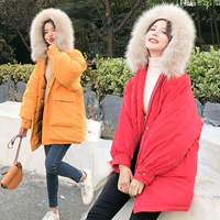 Áo trùm đầu bằng vải bông cho nữ có phần dài cùng một đoạn 2018 áo khoác cotton mới in lưới màu đỏ bánh mì quần áo mùa đông bf thủy triều mẫu áo phao lông vũ nữ đẹp