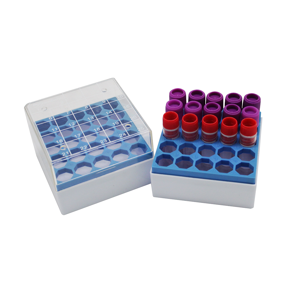 优选 冷冻管盒1.8ml/2ml 25孔  5ml 81孔冻存管盒 淡蓝色 透明盖