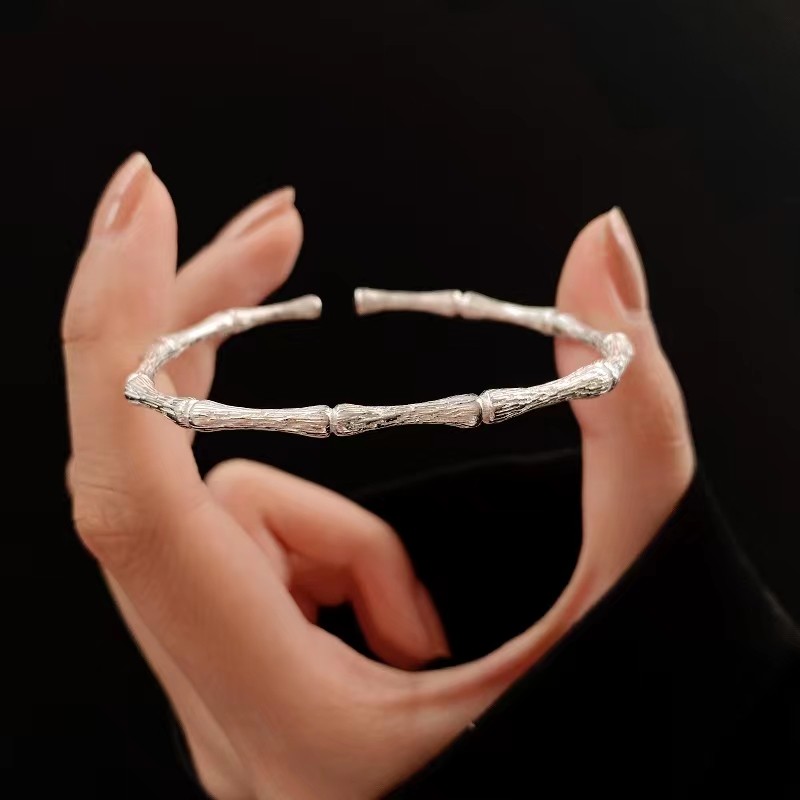 Textured Bamboo Bracelet ins Niche Design High-End Bracelet Open Adjustable Jewelry 2025 New Trend