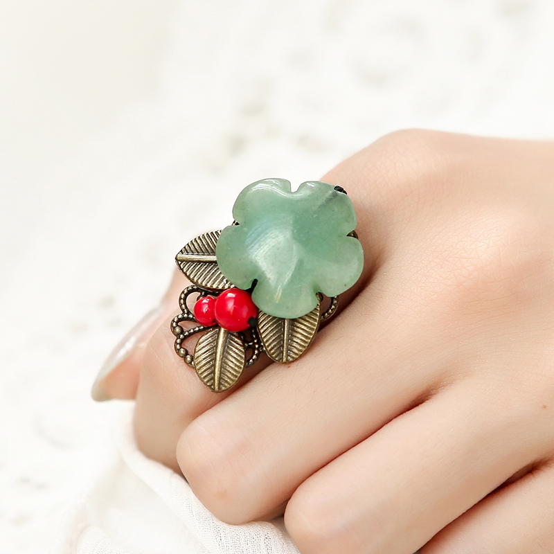 Pure Trinket East Mausoleum Jade Opening Ring Palace Retro Accessories Flowers Green Ring small frescoed 100 hitch ring