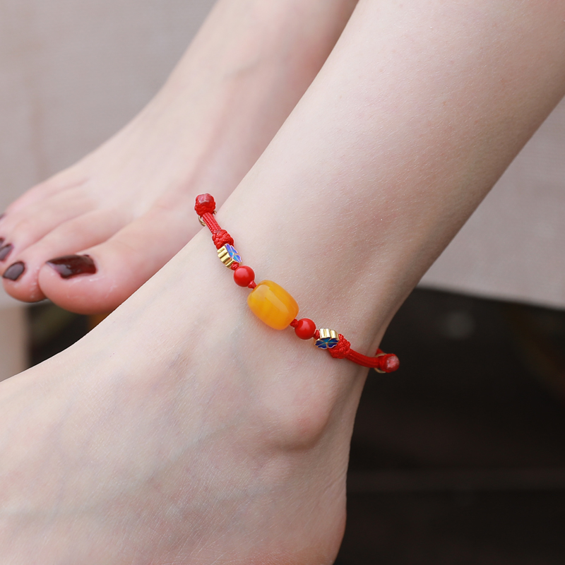 Pure ornament Yellow Manau Jingtai Blue Red Rope Foot Chain Woman Brief About 100 Hitch 14k Bag Gold Accessories Pray For Fu Foot Wrists