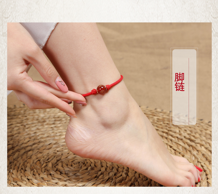 Hoàn toàn trang sức đỏ năm nay vòng chân nữ đỏ mã não an toàn chuyển hạt điều chỉnh góc phụ kiện đơn giản lắc chân đẹp độc
