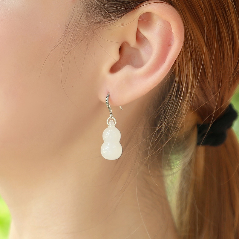 Pure ornament white glazed butterfly 925 silver ear hook ear decorated earrings earrings female minimalist atmosphere 100 hitch elegant