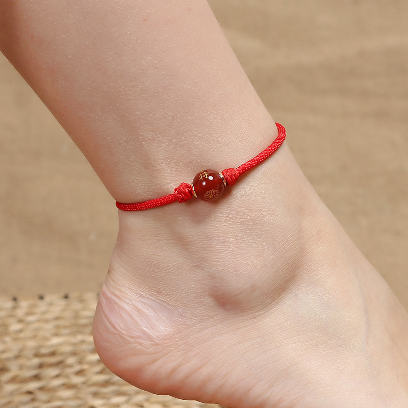 Pure jewelry Red Destiny anklet Female Red Agate Safe Transfer beads Adjustable corner accessories Simple