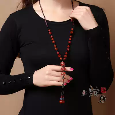 Pure jewelry handmade original natural red agate glass adjustable necklace sweater refining long version female autumn and winter