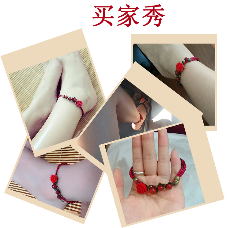 Trang sức tinh khiết vòng chân nữ sơn mài hoa hồng mã não đỏ tự nhiên phụ kiện đơn giản handmade dây đỏ phong cách retro - Vòng chân vòng chân bạc tây tạng