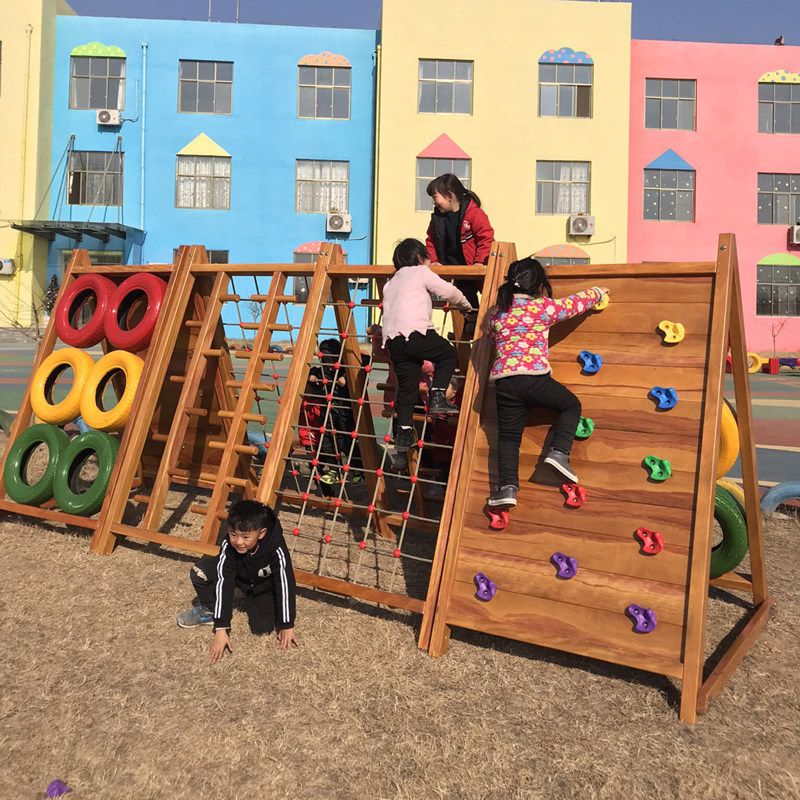 Kindergarten Large yellow pear climbing wall Outdoor children's wooden slide Climbing frame Swing bridge Physical training
