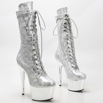 Leecabe European and American 17CM waterproof platform high heels pole dance mid-calf boots catwalk high stiletto boots 4D