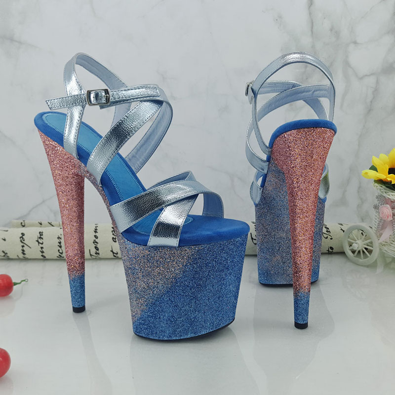 Leecabe hot selling steel pipe dance high heel shoe gold scallion powder waterproof bench high heel sandal sexy high heel walking show shoes 1J