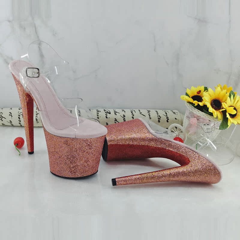 Leecabe New Gold Powder High Heel Sandals Fashion Pop Superhigh Heels Steel Tube Dancer Most Love Dance Shoes 1J