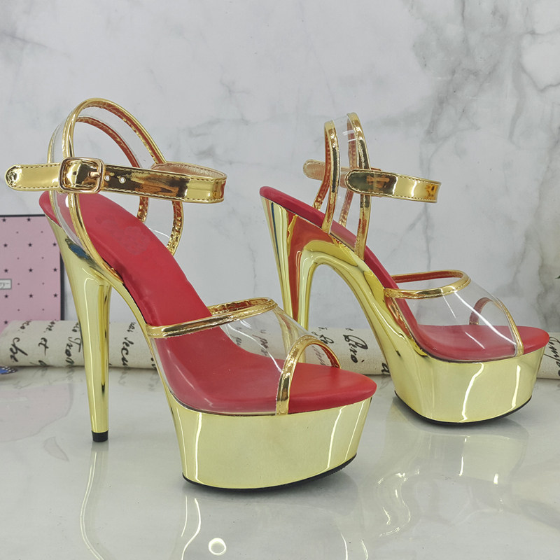 Leecabe new electroplating high heel sandals European and American fashion steel tube dance High heel dance shoes sexy walking show women shoes 1D