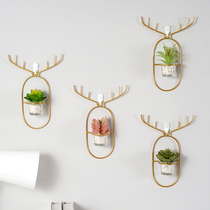 Nordic wall decoration wall hanging elk meat bonsai living room dining room sofa milk tea shop background wall decoration free of punching