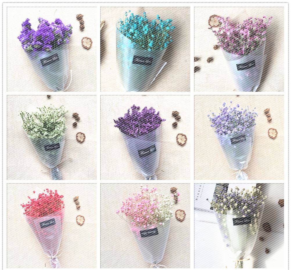 粉紅色藍色滿天星乾燥花花束搭配玫瑰花情人節禮物家居裝飾