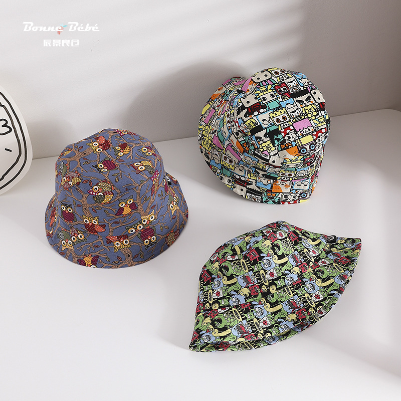 South Korea's same child fisherman hat trend printed male and female child pelvic hat big along sunblock street dance hip hop baby hat