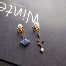 Handmade simple earhole-free painless ear clip mosquito repellent coil ear clip natural pearl asymmetric planet earrings earrings