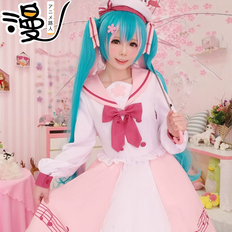 V home miku song Ji Sakura Hatsune Miku cos quần áo nữ rơi anh đào đầy màu sắc trang phục cosplay loli trang phục Sakura Miku - Cosplay