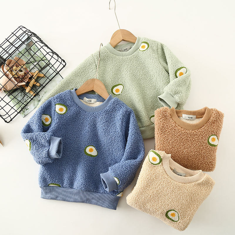 New children Cavet sweatshirt lamb suede warm and thickened round collar blouses with a bottom trekhead cardiovert baby