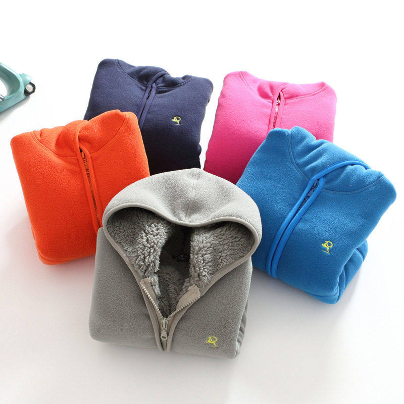 Children's clothing boys' all-in-one fleece thickened autumn and winter coat children's polar fleece girls hooded winter warm casual clothes