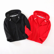 Chinese red boy zipped sweatshirt thickened rocking grain suede hat for New Years new clothes and festive warm suede year-old