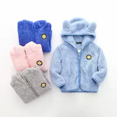 Foreign pie baby jacket plush hooded cardigan autumn children's coat boys and girls soft cute coral velvet coat New