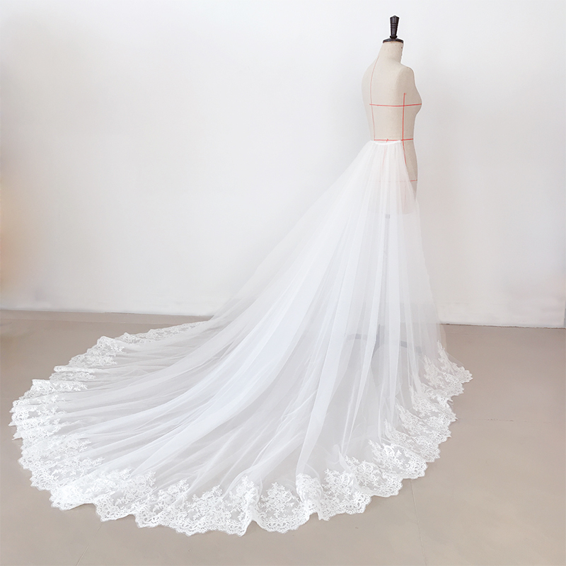 Bridal Wedding Dress with Detachable Train, Fishtail Style, 1m Lace Trim, Floor-Length, Convertible into Two Styles, Separate Skirt, Faux Two-Piece