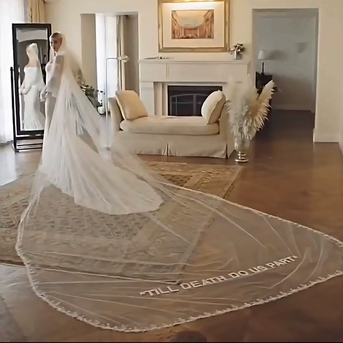 Свадебная вышивка невесты Слово Бибер Свадьба та же супер длинная сетевая марля кружев