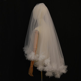 新娘婚礼梦幻鸢尾花朵头纱短双层花瓣森系领证头饰结婚发饰拍照