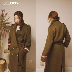 Lets vitta 2016aw 少校呢大衣 秋冬呢子修身双排扣系带毛呢大衣