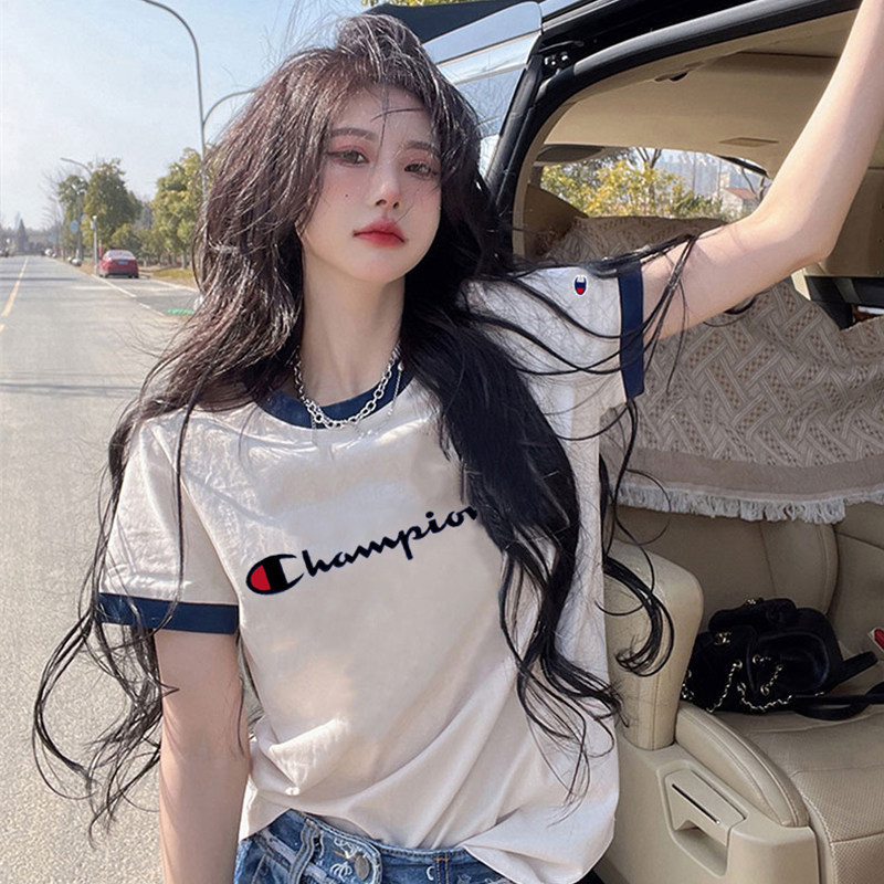 Japanese-Style Champion Embroidery Color-Block Short-Sleeve T-Shirt for Women, 2026 Summer New Loose-Fitting Versatile Design Round-Neck Top Japanese-Style Champion Embroidery Color-Block Short-Sleeve T-Shirt for Women, 2026 Summer New Loose-Fitting Versatile Design Round-Neck Top