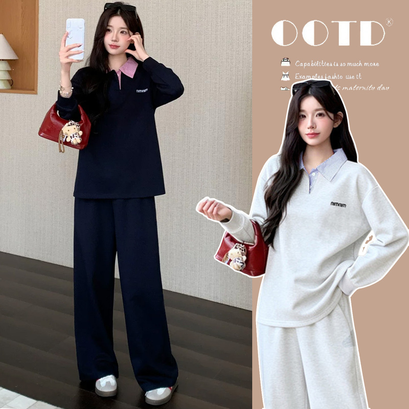 Maternity Wear Autumn Set 2026 Autumn and Winter New Fashion Loose Lapel Sweatshirt Cotton Pants Pregnant Mom High-End Outfit Maternity Wear Autumn Set 2026 Autumn and Winter New Fashion Loose Lapel Sweatshirt Cotton Pants Pregnant Mom High-End Outfit