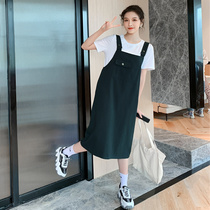 Maternity summer suit trendy mom fashion t-shirt strap skirt two-piece maternity dress spring and autumn autumn