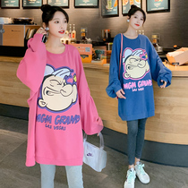 Pregnant women autumn suit fashion 2020 autumn and winter Western style printing loose pregnant woman sweater age reduction two-piece set women