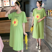 Maternity dress summer large size t-shirt long dress Summer fashion hot mom over the knee printed loose maternity dress