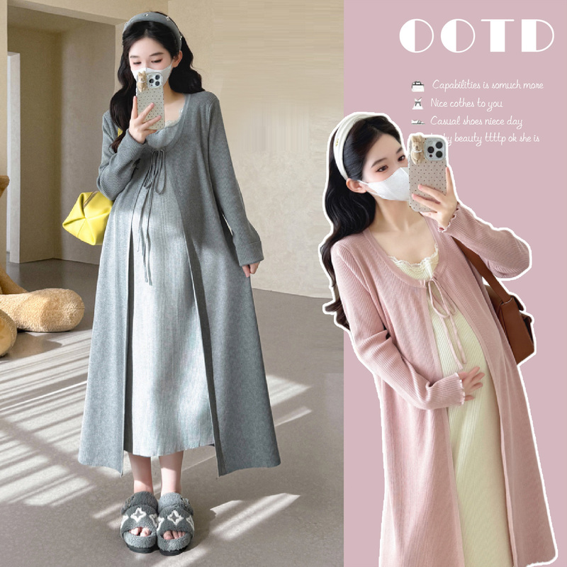 Maternity Wear Set, Autumn and Winter Fashionable Style, High-End Style for Pregnant Mothers, 2026 Spring Fashion Style Knitted Dress