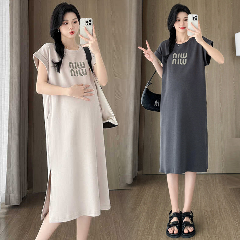 Maternity Summer T-Shirt Dress, Summer Plus-Size Top, Pregnancy Clothes, High-End Fashion Style, Pure Cotton Dress
