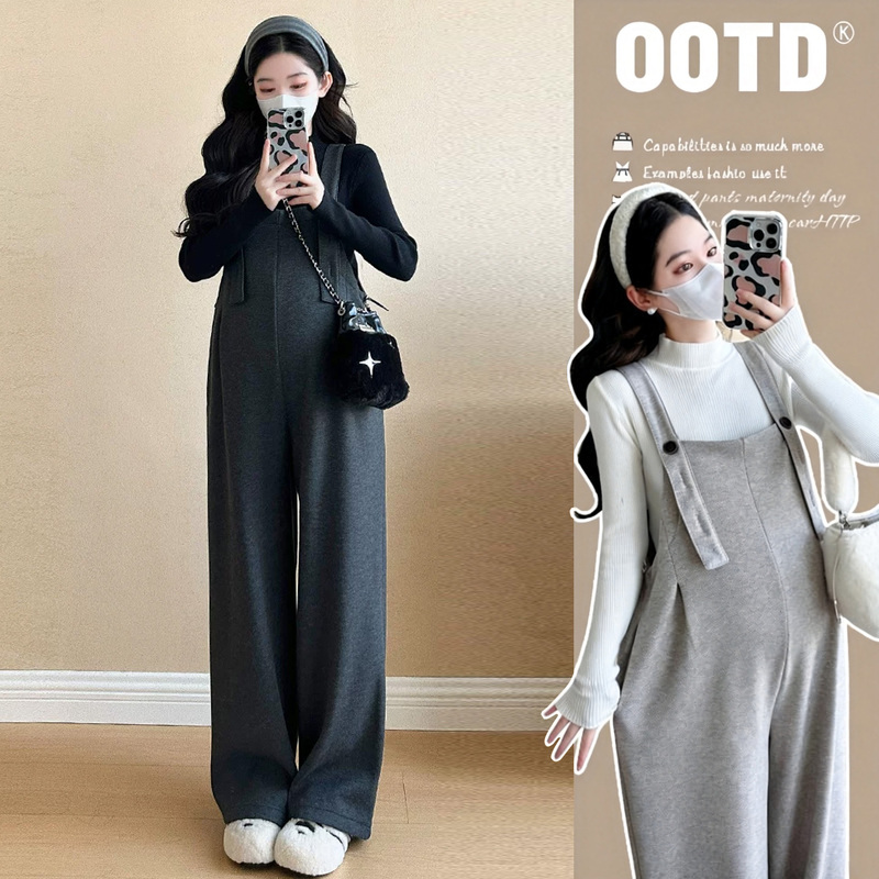 Maternity Overalls Autumn and Winter New Fashion Set, Stylish Outfit for Pregnant Women, High-End Feel, Fleece-Lined, Thickened, Warm Pants Two-Piece Set Maternity Overalls Autumn and Winter New Fashion Set, Stylish Outfit for Pregnant Women, High-End Feel, Fleece-Lined, Thickened, Warm Pants Two-Piece Set