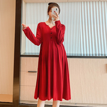 Pregnant women autumn suit fashion section knee-length maternity dress two-piece set autumn and winter models out nursing skirt