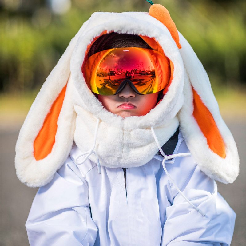 Ski thermal headgear Big Rabbit unicorn Unicorn Small Beauty Co single double board protective face Men and women Warm Nets Red Safety Helmet Sleeve
